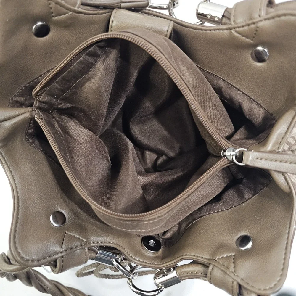 Relic Faux Leather Handbag Twisted Straps Brown Tan Womens Purse NEW W/TAG